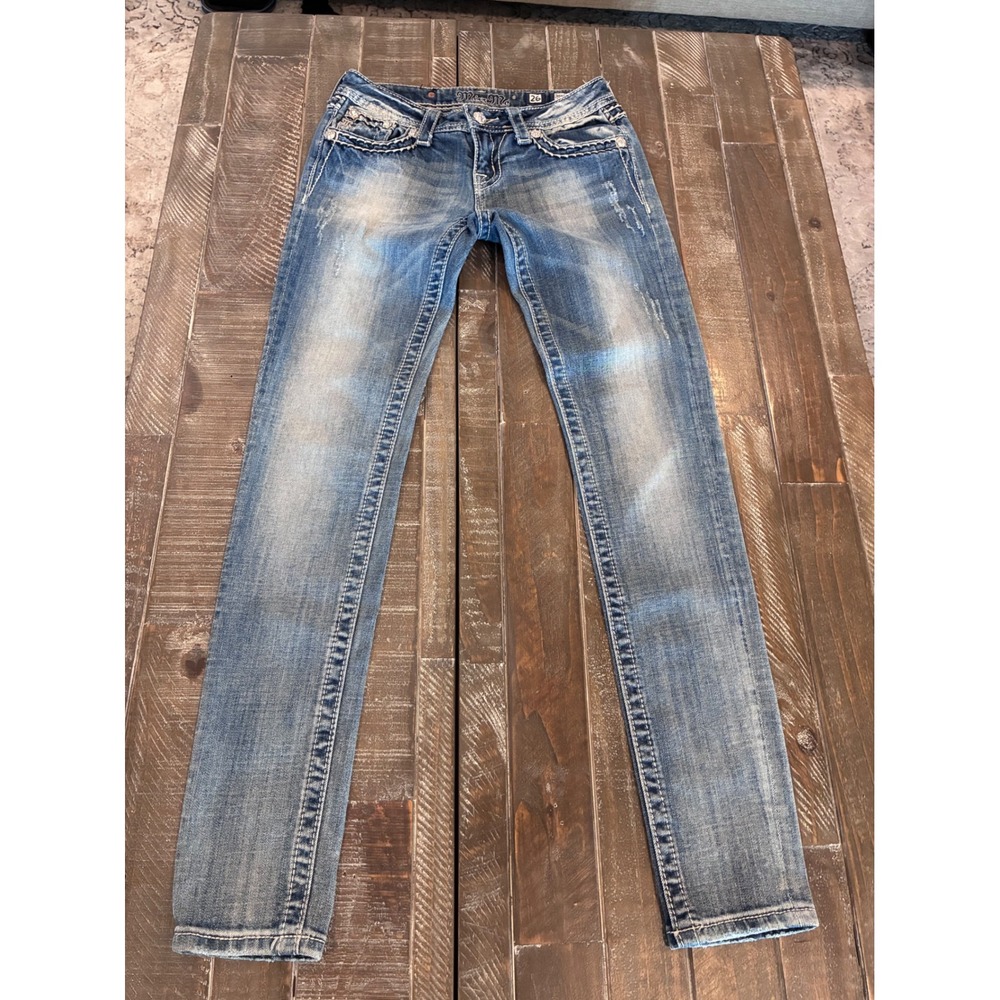 Y2K Miss Me Skinny Jeans Womens 26 Medium Wash Embellished Flap Pocket JE5418S4R
